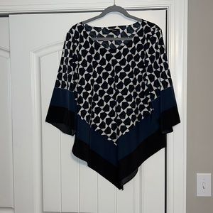 Alfani Blue/Black/White Poncho Blouse